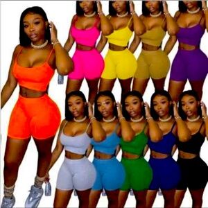 Two piece set crop top and biker shorts
